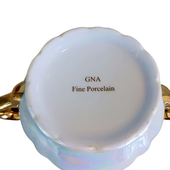 GNA Fine Porcelain Sugar Bowl w Lid 24k Hand Painted Victorian Iridescent Vintag - Picture 11 of 11